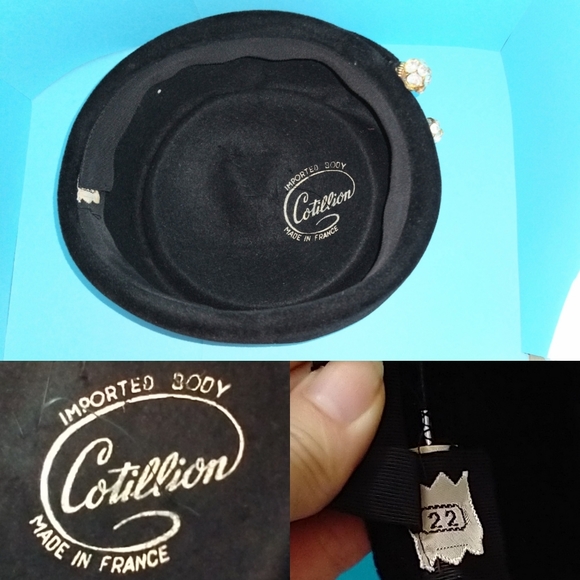 Authentic Vintage Velour Rhinestone Cotillion French Hat - Picture 2 of 7